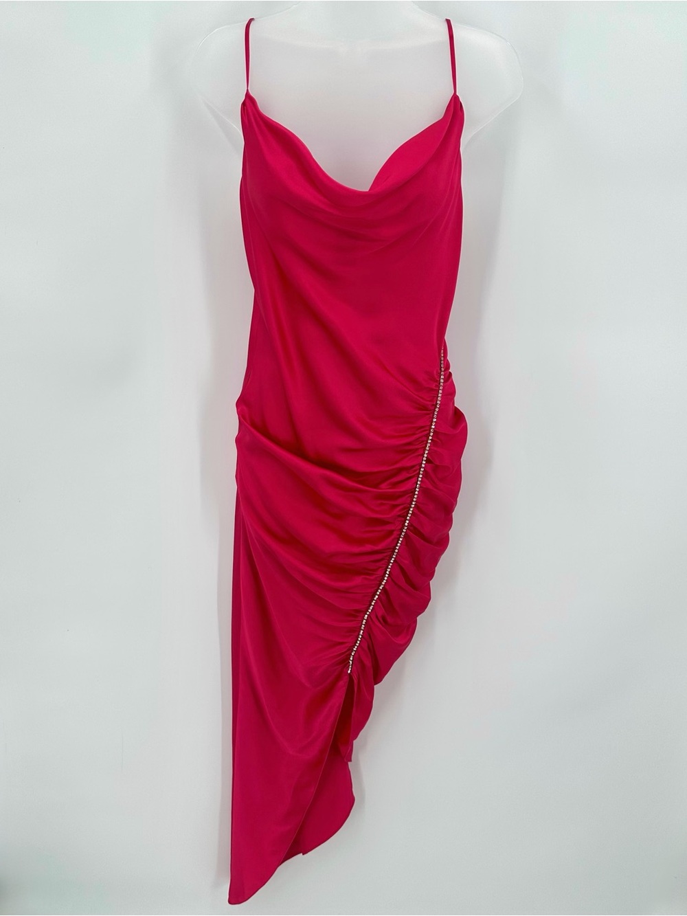 Cinq a Sept Dress Women’s 2 Raspberry Silk Satin EMILIA Draped Strappy Ruched